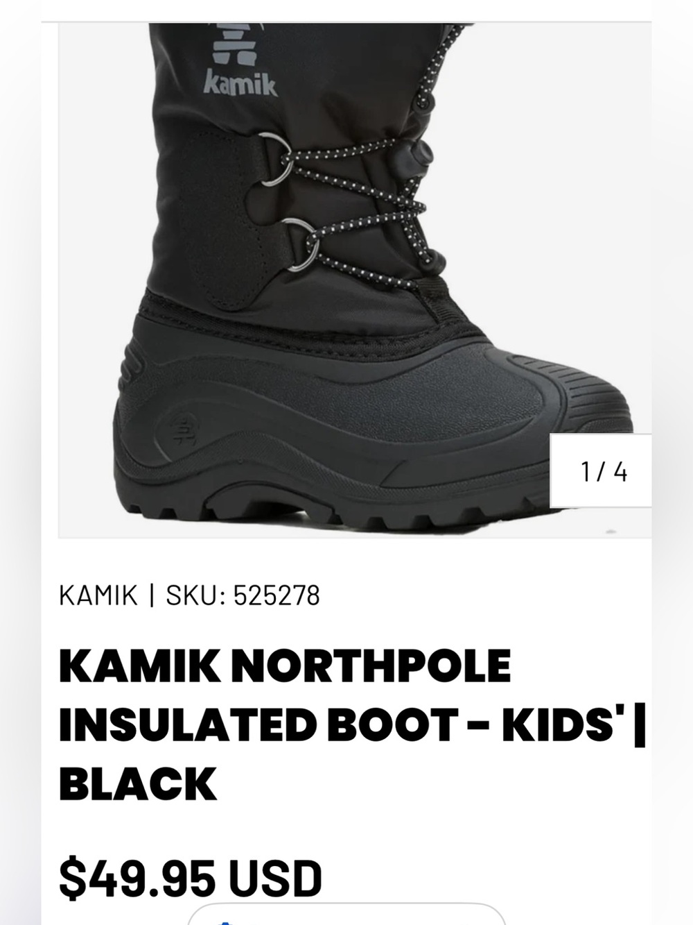 Kamik Kids' Snow Boot in Black